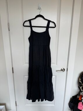 Classic Black Tiered Maxi Dress with Square Neck